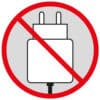 Symbol für kein Ladegerät, rotes Verbotsschild.