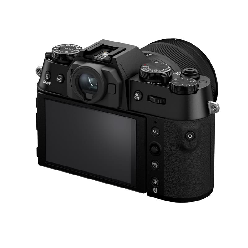 Fujifilm X-T50 Kamera mit 16-50mm Objektiv in Schwarz.